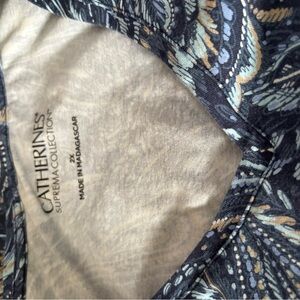 Catherines Navy Paisley Scoop Neck Top with Light Blue and Cream Accents